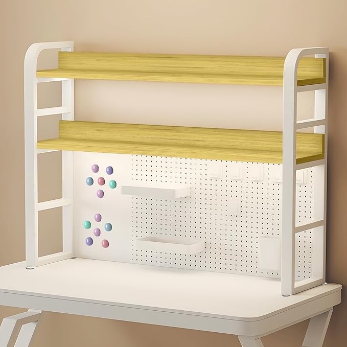 Desktop Hutch Bookshelf with Pegboard,Desk Organizer Shelf Bookcase, Countertop Storage Organizer Rack for Dorm Office Home Dormitory (White, 95CM/37.4IN)
