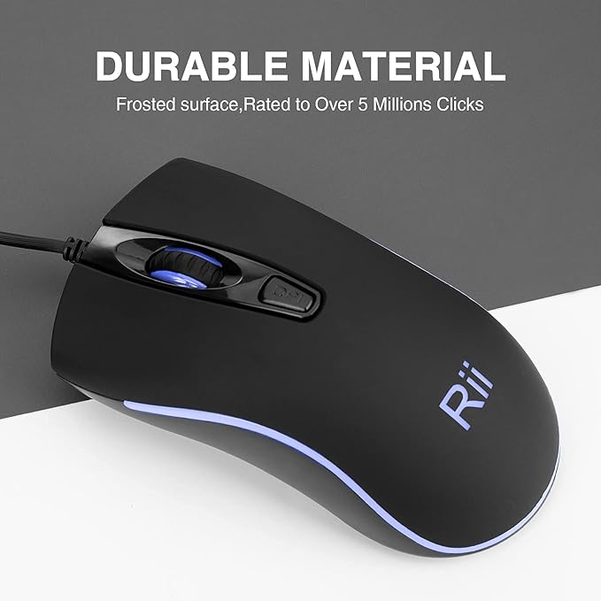 Rii Wired Mouse, Computer Mouse with Blue Backlit,Comfortable Grip Ergonomic Optical,USB Wired Mice Support Windows PC, Laptop,Desktop,Notebook,Chromebook (2PACK)