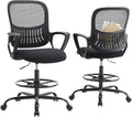 DUMOS Drafting Chair - Counter Height Adjustable Tall Office Desk Chair with Fixed Armrests and Comfortable Lumbar Support for Standing Desk, Deep Black