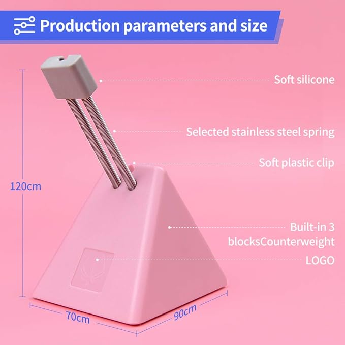 HOTLINEGAMES Mouse Bungee Mouse Cord Clip Cord Management System Fixer Holder for Esports FPS Game (3.0 Pink)