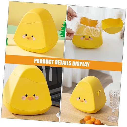 PRETYZOOM Slim Desktop Rubbish Can Lid Mini Waste Basket for Office Desk Bedroom Pp Material Cartoon Design