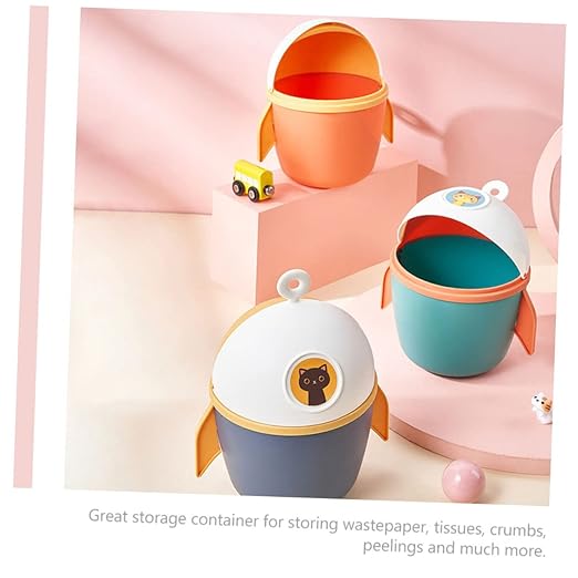 SOLUSTRE Top Trash Can Mini Cartoon Waste Paper Container for Desk Random Color Small Size Lightweight for Home and Office Use