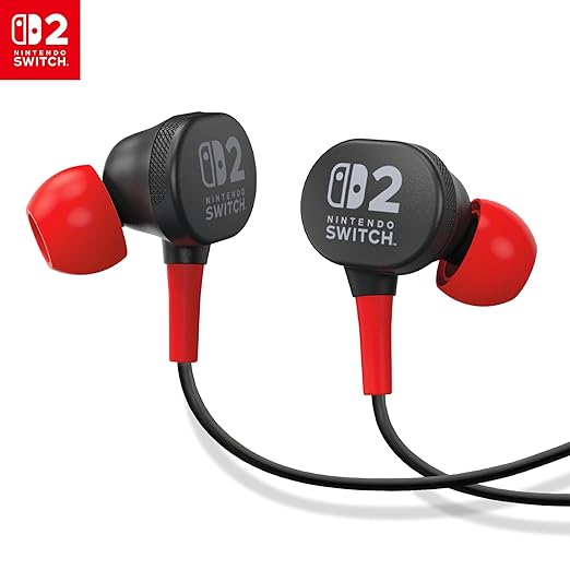 PowerA Wired Earbuds for Nintendo Switch 2- Black, Officially Licensed, 8 mm Speaker Drivers, in-Ear Design, 3 Swappable Tips, Includes Drawstring Storage Bag