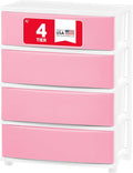 IRIS USA Plastic Drawer Storage Organizer, 4-Drawers, for Art Supplies Bathroom Dorm Bedroom Laundry Room, Wide, White Frame with Matte Pink Front Panels