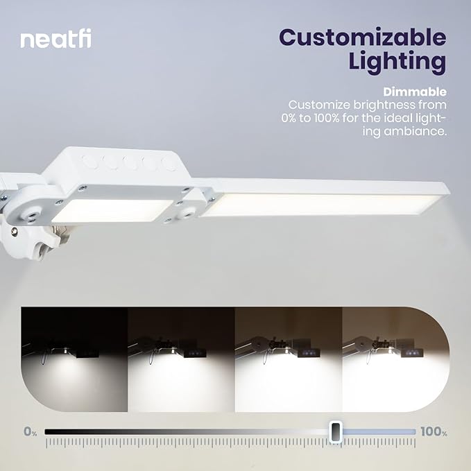 Neatfi LED Desk Lamp | 3,000 Lumens | Dimmable 30W Desk Light | 360 SMD LEDs | CRI 95 | Adjustable Color Temperature | Task Lamp for Home, Office, or Workbench (White, 41-Inch, CCT with Clamp)
