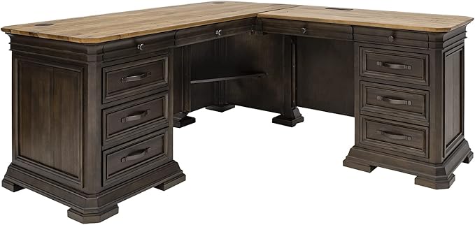Martin Furniture IMSA684R-KIT Executve L-Desk & Return with Solid Wood Plank Tops, Fully Assembled, Brown