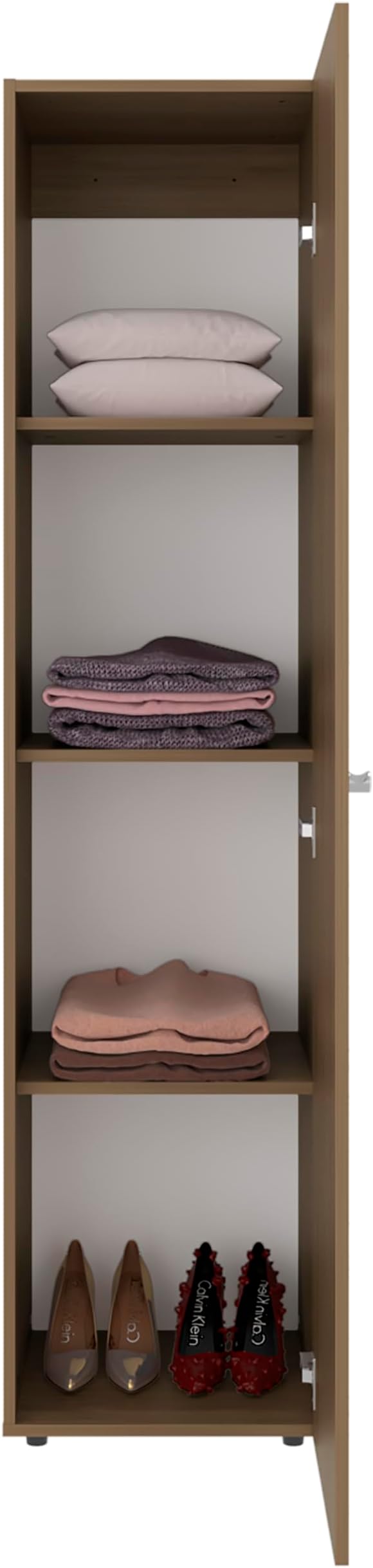 Saily Storage Cabinet with 4 Shelves and Mirror on Door, Modern Design, Natural Oak Mirror on Door: Includes a full-length mirror, making it convenient for quick outfit checks. Easy Access: Feature
