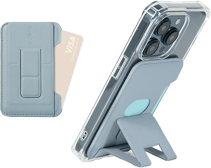 MagSafe Wallet Stand for iPhone 16/15/14/13/12, Magnetic Card Holder with Adjustable Multi-Angle Kickstand, Side-Opening Card Slot, Dual Magnetic Rings, – Blue