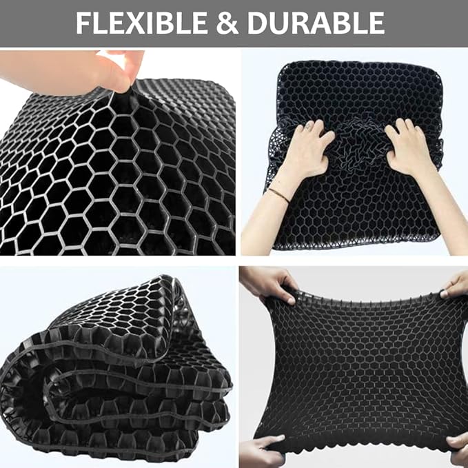 Gel Seat Cushion for Long Sitting Pressure Relief - Wheelchair Cushions for Pressure Sores - Coccyx, Sciatica & Tailbone Pain Relief Cushion - Non-Slip Butt Pillow for Office, Home, Car (Black)
