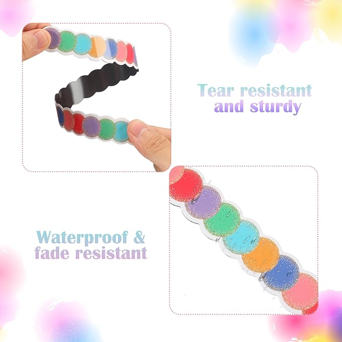 Ireer 24 Pieces Magnetic Strips Retro Magnetic Border for Classroom Whiteboard Bulletin Board Decorative Strips with Adhesive Borders for Bulletin Chalkboard(Round)