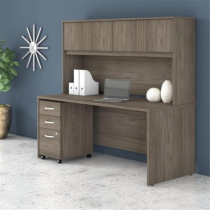 Bush Business Furniture Studio C Office Desk with Hutch and Mobile File Cabinet, 72W x 30D, Modern Hickory
