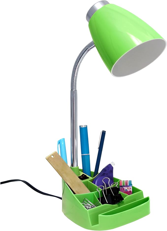 Simple Designs LD1067-GRN Compartmental Desk Lamp with iPhone/iPad/Tablet Stand, Bendable Gooseneck, for Office, Living Room, Nightstand, Library, Entryway, Green