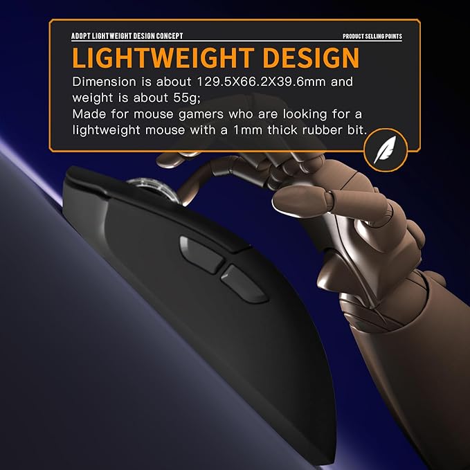 Darmoshark M3 Pro Wireless Gaming Mouse,Tri-Mode 2.4G/USB-C/Bluetooth Mouse Up to 26KDPI,PAW3395 Optical Sensor Lightweight 55g,8 programmable Button 500MAh Battery Life,Computer Mouse for Laptop(B)