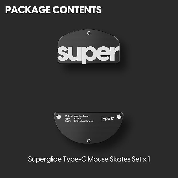 Superglide Glass Mouse Skates - Consistent Controllable Glide, Polished Round Edge, Super Balanced Gaming Mouse Feet with Durable Sole for Pulsar Susanto-X Pro Series (Type-C, Black)