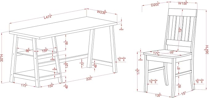 24/7 Shop at Home Myrrh Cottage 2-Piece Wood Storage Writing Desk with 2 Shelves and Chair Set for Workstation, Home Office, Study Room, Gray