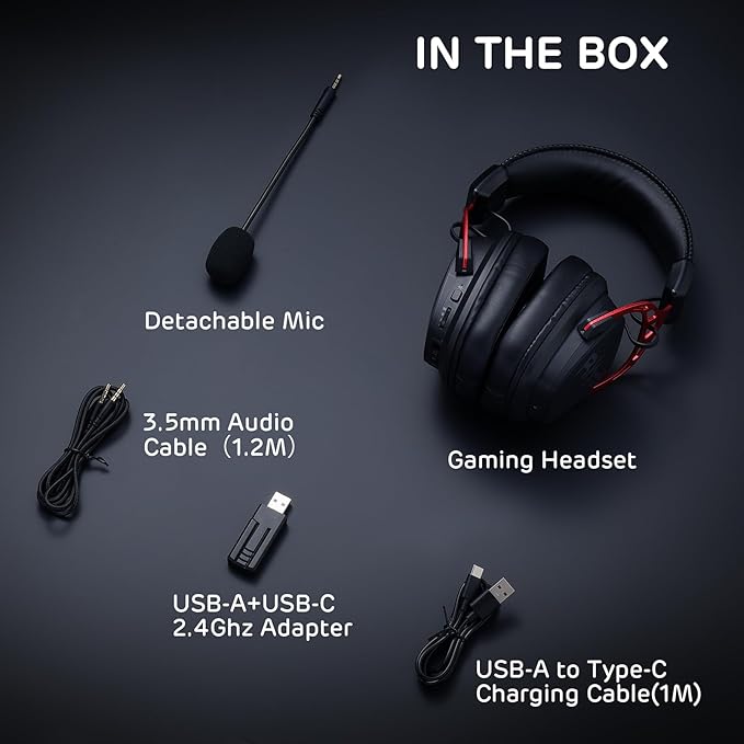 RK ROYAL KLUDGE HG103 Wireless Gaming Headset for PS5/4, Xbox, PC, Switch, BT5.3/2.4G/3.5mm Wired RGB Over Ear Headphones with Noise Canceling Mic, 50mm Drivers, 7.1 Surround Sound for FPS Game