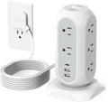 TESSAN Tower Power Strip Flat Plug with 11 Outlets 3 USB (1 USB C), Surge Protector Tower 1625W/13A,1050J Protection, 10 Feet Extension Cord with Multiple Outlets, Dorm, Office Desk Supplies, Grey