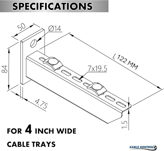 Kable Kontrol Stainless Steel Reinforced Bracket – 4” Width - Wire Mesh Tray Cable Management Rack Cords Organizer Cable Basket, NEC Approved for Network, Fiber Optic, Cabling Accessory