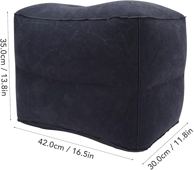 Foot Rest Pillow Inflatable Two Layer Single Air Valve PVC Flocking Portable Reducing Fatigue Airplane Foot Pillow for Office Home Travel (Dark Blue)