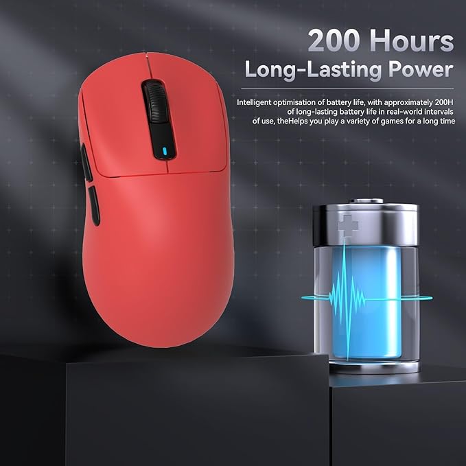 MAMBASNAKE Attack Shark X3 Wireless Gaming Mouse, 49g Ultralight, PixArt PAW3395 26000 DPI, Bluetooth/2.4Ghz /Wired Tri-Mode, 200Hrs Rechargeable Battery, Kailh GM8.0 Switch for PC/MAC/Win - Red