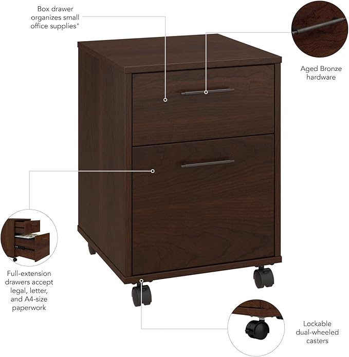 Bush Home Key West 2 Drawer Mobile File Cabinet in Bing Cherry