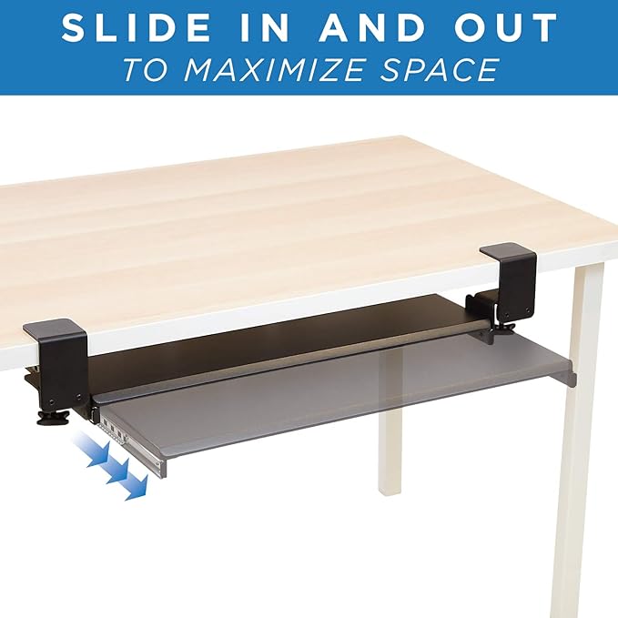 Mount-It! Keyboard Tray Under Desk, Clamp-On No-Drill Slide-Out Keyboard Drawer with Mouse Platform, 27" x 11" Ergonomic Keyboard Tray for Home Office, Fits Desks up to 2.2" Thick
