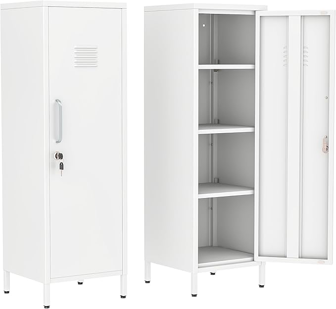 Ckzbx Tall Narrow Storage Cabinet 51.18" H Bathroom Cabinet Metal Pantry Cabinets, 3 Adjustable Shelves for Kitchen, Home Office, Living Room, Dinning Room (White)
