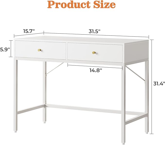 SUPERJARE Vanity Desk with Drawers, 31.5 inch Computer Desk, Modern Simple Home Office Desks, Makeup Dressing Table for Bedroom - White
