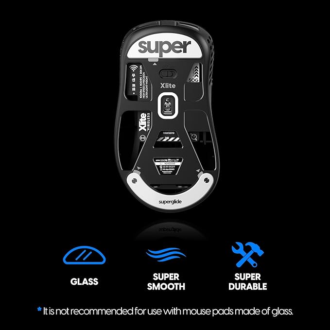 Superglide2 - New Controllable Speed Textured Surface Smoothest Mouse Feet/Skates Made with Ultra Strong Glass Smooth and Durable Sole for Xlite v2 & v3 & v3 ES Wireless Gaming Mouse (Type-C, White)