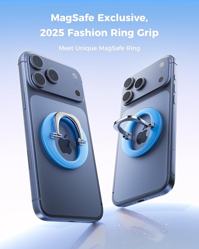 SUPERONE for Magnetic Phone Ring Holder, Adjustable Magnetic Phone Grip Removable Phone Ring Kickstand Compatible with Accessories Only for iPhone 17 16 15 14 13 12 Series - Bright Blue