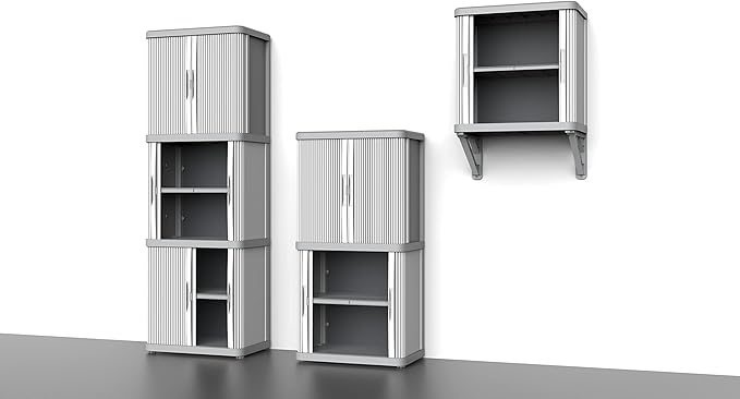 Terry, Rolling Space Cab 2, Indoor and Outdoor 2-Compartment Cabinet with Two Sliding Doors, 2 Adjustable Internal Shelves, Grey, in Recycled Plastic, Dimensions: 59x36x115 cm