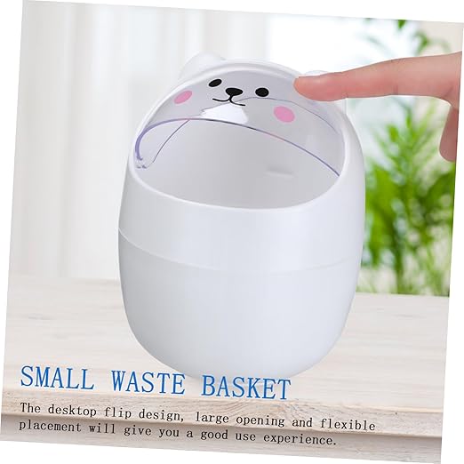 PRETYZOOM 2pcs Desktop Trash Can Lid Mini Small Trash Bin Countertop Garbage Bucket Slim Can for Home Office White Gray