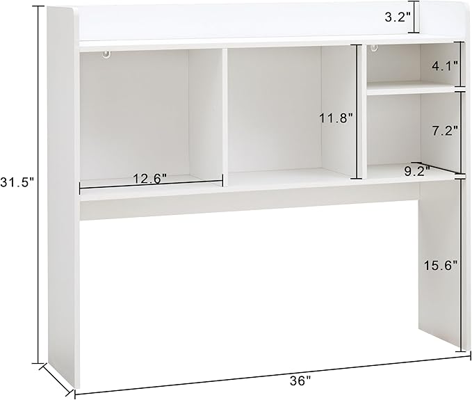 Nromant Desktop Bookshelf, Wooden Desk Storage Hutch with 6 Shelves for Computer Desk, 3-Tier Desktop Display Organizer Rack for Office Home (White)