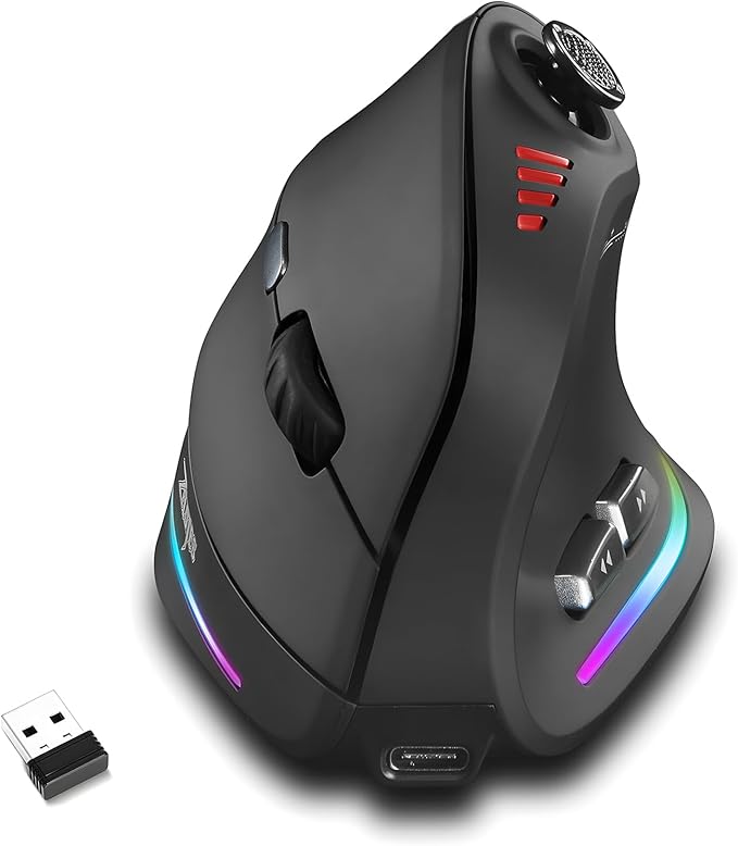 Gaming Mouse with 5 D Rocker, Wireless Vertical Mouse with [24000 DPI] [12 Programmable Buttons], Computer Mouse for Gamer/PC/E-Sports/Laptop (Black)
