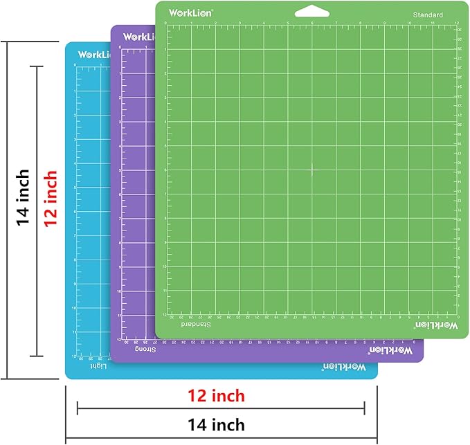 WORKLION Cutting Mat 12x12 Compatible with Maker/Maker 3/Maker 4/Air 2/Explore 3/4, Variety Sticky（Standard,Light,Strong) Vinyl Mat(3Pack) Accessories