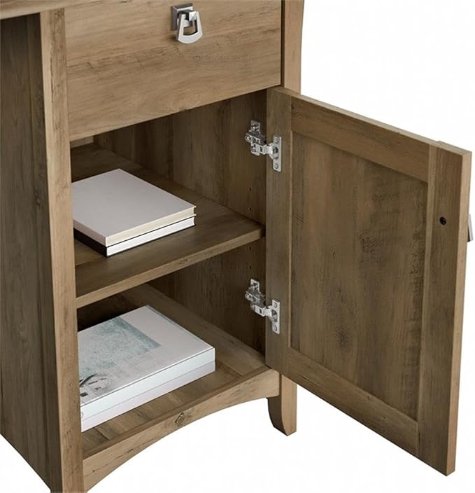 Pemberly Row L Shaped Desk with File Cabinet & Bookcase, Reclaimed Pine Finish, Engineered Wood Office Set, Distressed Style, 60W Desk with Storage, 5 Shelf Bookcase, Home Office Furniture