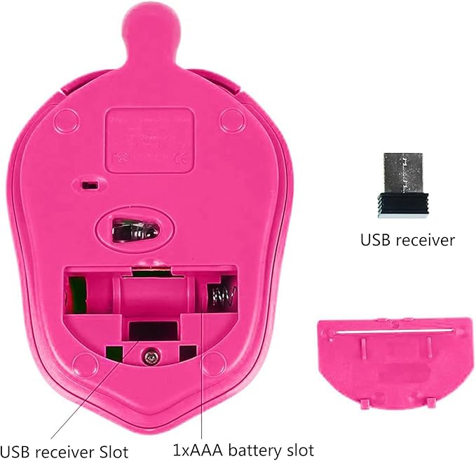 elec Space Wireless Turtle-Shaped Mouse, 2.4G Optical Computer Mouse, 3 Buttons, 12 x 7.7 cm (hot Pink)