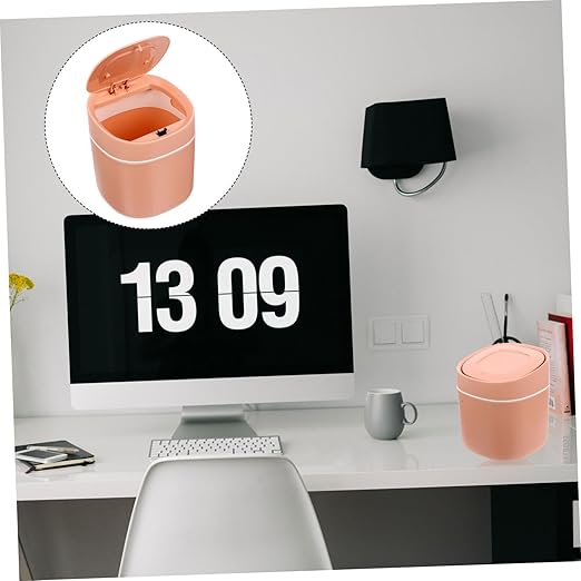 1pc Slim Desktop Waste Bin Garbage Barrel Mini Trash Can Lid for Bathroom Kitchen Study Unique Shape Quality Performance