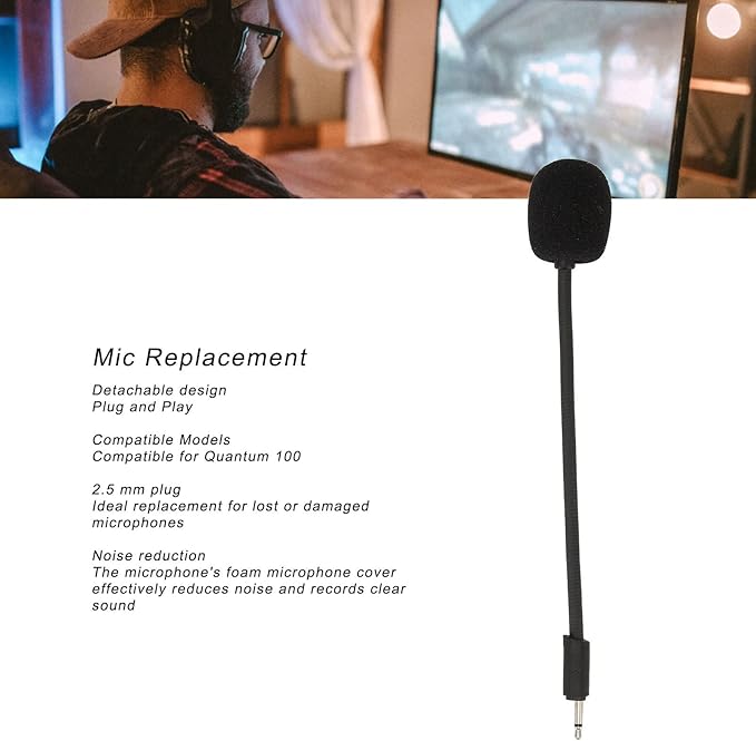 Diyeeni Detachable Microphone Mic Fits for 100 Gaming Headsets, Noise Cancelling Replacement Mic 2.5mm Jack, Bendable Microphone Arm, Plug and Play
