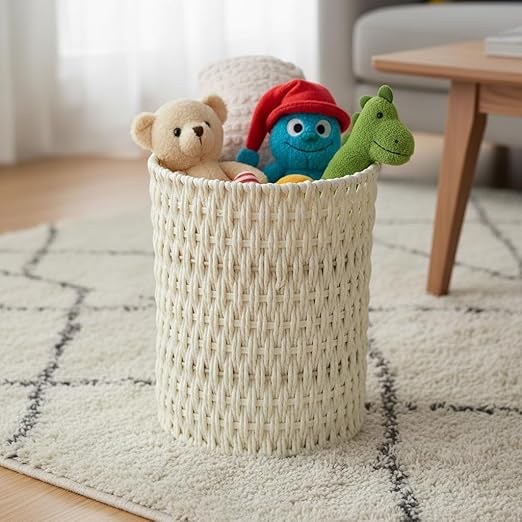 Coeusy Paper Rope Trash Can,2 Gallon Decorative Waste Basket for Bedroom,Living Room,Office,Nursery,Bathroom,Small Boho Decor Garbage Basket,Beige Round