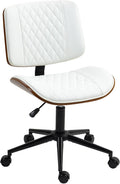 HOMCOM Home Office Chair No Arms with Wheels, PU Leather Mid Back Small Desk Chair with Adjustable Height, 360 Degree Swivel for Office, Reading, Meeting Room, White