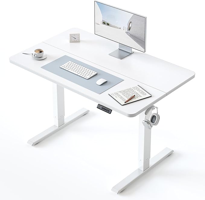 BANTI 40 × 24 Inches Standing Desk, Ergonomic, Electric Height Adjustable, Sit and Stand Up, Computer Office Desk with Splice Board, White Frame/Whitetop
