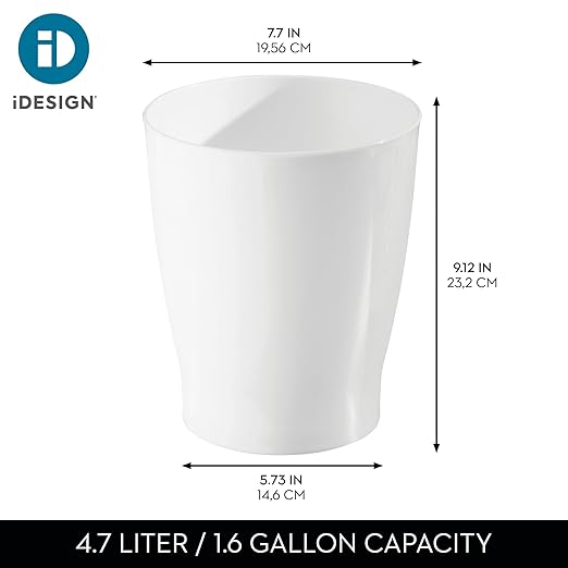iDesign Small Round Plastic Bathroom Trash Can - Ideal for Bathroom or Office - Set of 2 - White