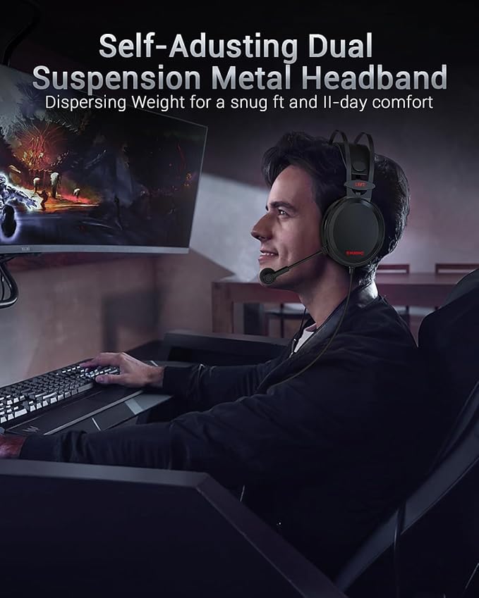 NUBWO Gaming headsets PS4 N7 Stereo Xbox Headset Wired PC Gaming Headphones with Noise Canceling Mic, Over Ear Gaming Headphones for PC/MAC/PS4/PS5/NS/Xbox 1 (Adapter Not Included) -Red