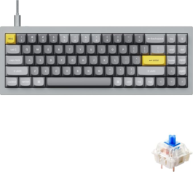 Keychron Q7 70% Layout Hot-Swappable RGB Wired Custom Mechanical Keyboard Compatible with Mac Windows Linux, QMK/VIA Programmable Macro Gateron G Pro Blue Switch Double Gasket Kit Full Aluminum-Grey