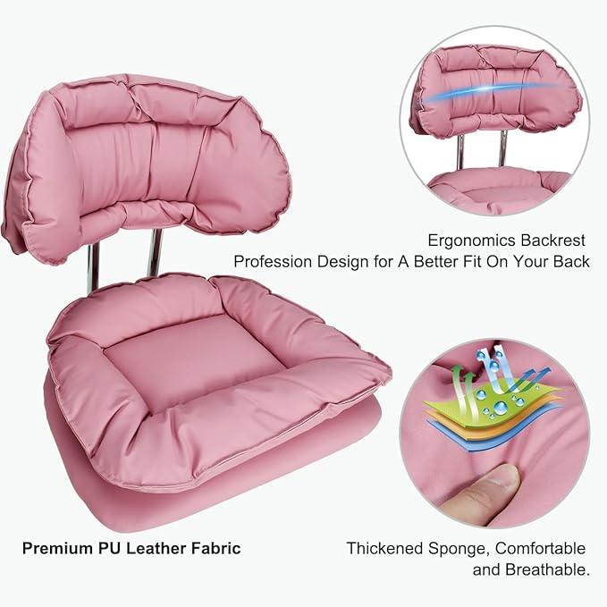 JOSTZHXIN Rolling Stool with Backrest, Home Office Rolling Stool Chair, Thickened Seat Cushion, Adjustable Height Swivel Chair for Nail Shop Salon Spa Massage Tattoo,Pink
