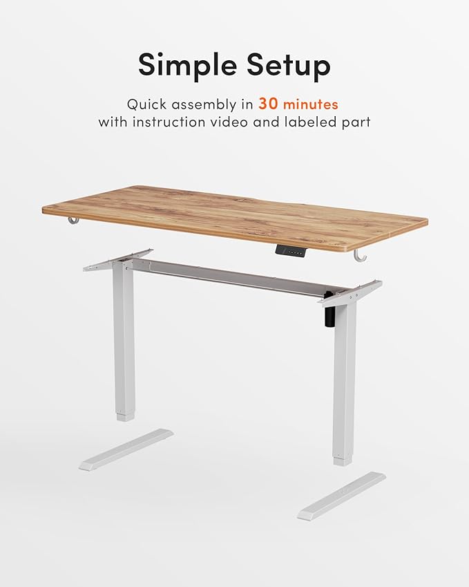 Cubiker Standing Desk, 63x28 Inches Sit Stand Home Office Desk, Electric Stand up Desk, Adjustable Desk with Splice Board, White Frame/Light Rustic Top