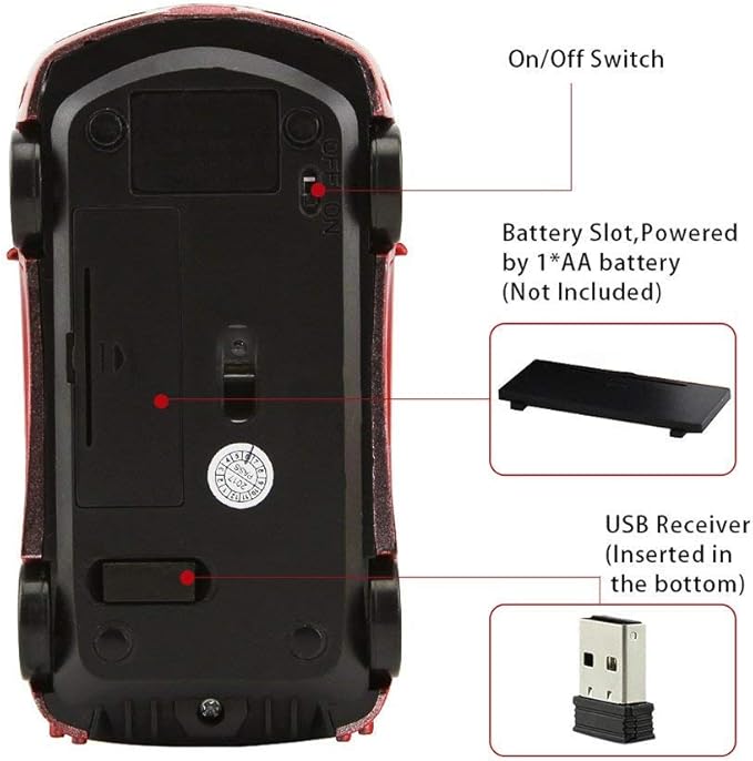 Jinfili 2.4GHz Sports Car Wireless Mouse Optical Cool 1600DPI 3D USB Wireless Gaming Mice for Pc Laptop Windows 10