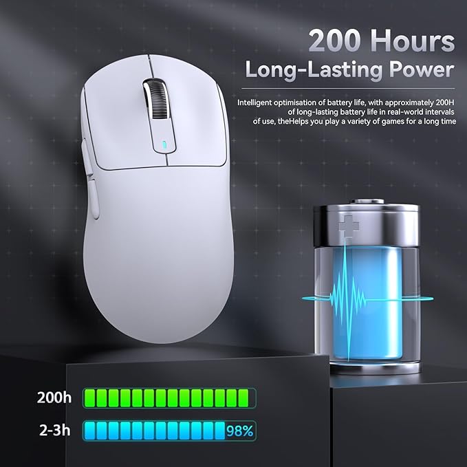 MAMBASNAKE Attack Shark X3 Wireless Gaming Mouse, 49g Ultralight, PixArt PAW3395 26000 DPI, Bluetooth/2.4Ghz /Wired Tri-Mode, 200Hrs Rechargeable Battery, Kailh GM8.0 Switch for PC/MAC/Win - White