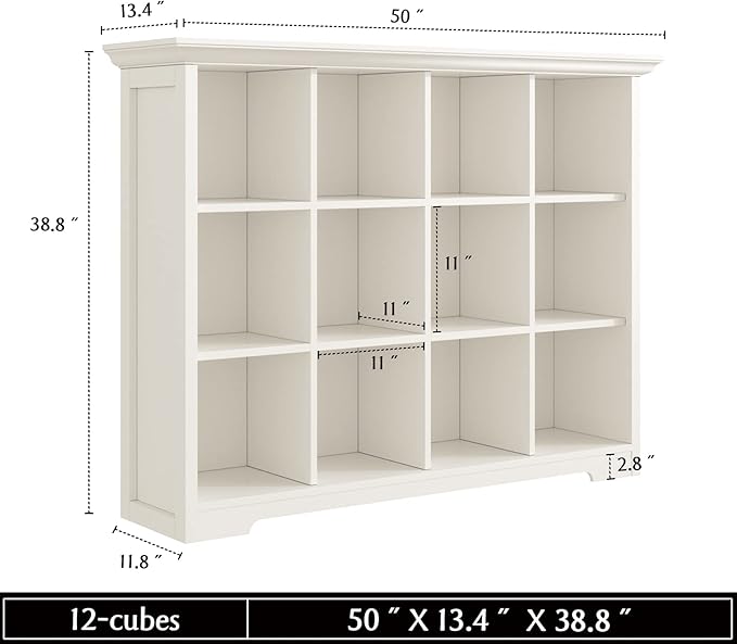 OSCHF Wooden Cube Bookcase with Base - Modern 3 Tiers Floor Standing Open Shelf Cabinet for Home and Office, 12-Cube Lattice Bookshelf, Warm White